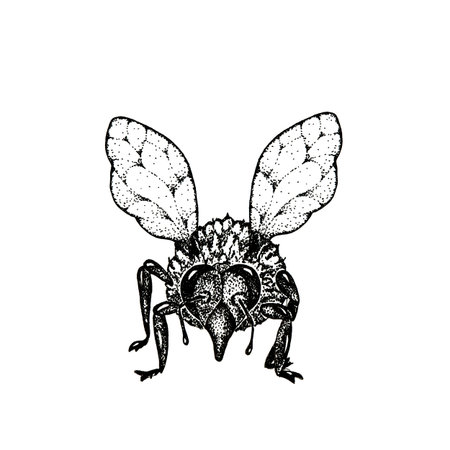 Insect bee, wasp isolated on white background. Close-up graphic illustration. Packaging and wrapping design for honey, food industry, beekeeper.の写真素材
