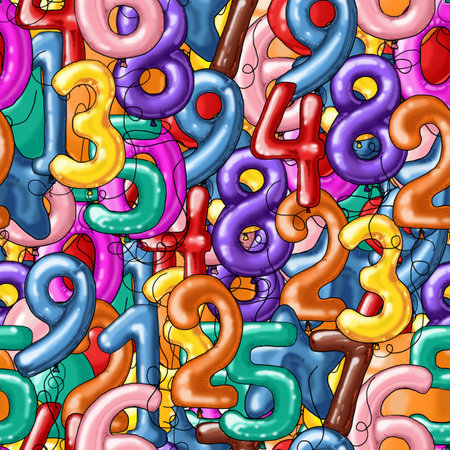 Figured balloons with numbers for a childrens party and birthday. Hand drawn digital paper seamless...