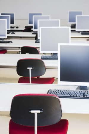 Class room with computers in a training centerの写真素材