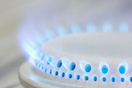 Blue flames of a gas stove.の写真素材
