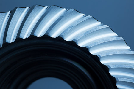 Close-up of an cock wheel on blue backgroundの写真素材
