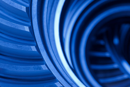 Close-up of a gear wheel in an engine - dark blue color