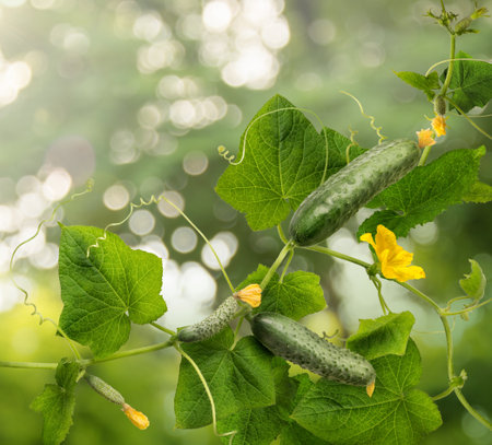Cucumber is widely cultivated plant in gourd family Cucurbitaceae.の写真素材