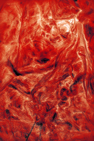 Modern artificial synthetic dark wrinkled relief. Wavy rough crumpled whirl wrapping structure. Close up top detail macro view with space for text on beige fondの写真素材
