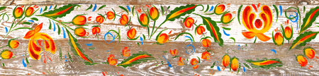 Swirl aged tribal seamless folklore design weave. East slav european style. Bright red, orange,...