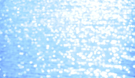 Awe beautiful vibrant cyan shallow moonlight night path of round highlights spot particles on wet misty backwater area. Close-up view with space for text on fresh blur spa pool. Spring travel sceneの写真素材