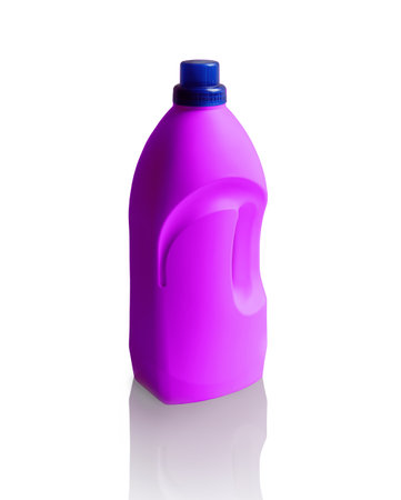 Big lube pack tin tare commodity with clipping path. Convenient jerry with detersive soft fluid for home care, glass cleaning, house dust wash. Closeup view with space for text on labelの写真素材