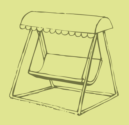 Vector sketch drawing bench-swing with a sun canopyのイラスト素材