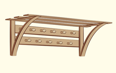 Natural old rustic blank ligneous chipboard block cabinet box. 3d checkroom object design. Line black ink drawn picture icon in retro engraving style. Closeup view and space for text on white backdropのイラスト素材