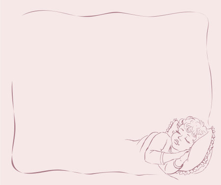 Vector drawing of a frame. A small child asleep in bedのイラスト素材