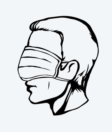 Side profile view 2019 viral flu risk deadly danger hazard ncov 19 human stop false attent safe trust faith patient truth cure. Funny fraud blind fear head nurse staff care cartoon graphic draw vectorのイラスト素材