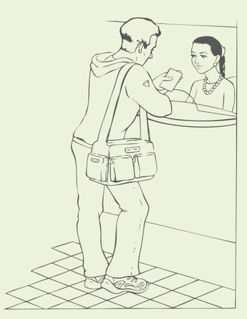 Vector illustration. Dialogue between the customer and cashierのイラスト素材