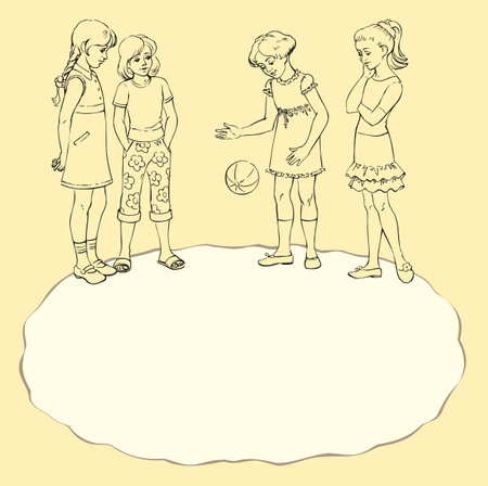 Vector oval frame with girls who play Ballのイラスト素材