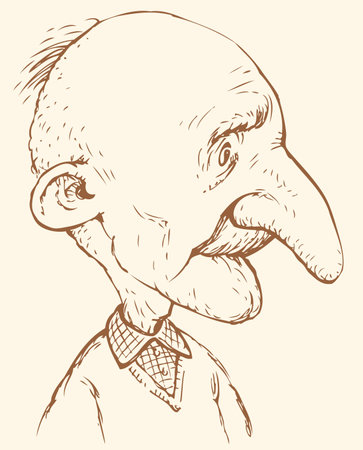 Vector caricature. Comic ink drawing of an old manのイラスト素材