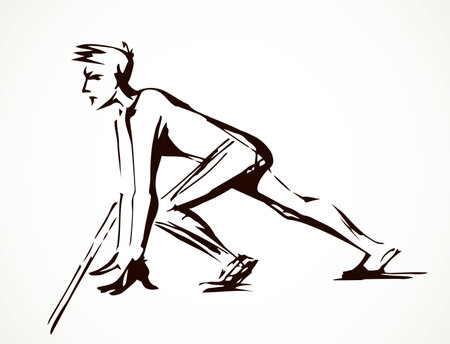 1 young healthy strong power office human body pose set leg wait fast go way. Outline black hand drawn health foot team career goal logo sign design art doodle style. Closeup view white sky text spaceのイラスト素材