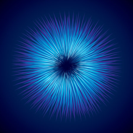 Bright cold cyan circular midpoint shape mystic art design. Sacred magic soul disc sphere form in modern creative tech line style. Navy aqua color motley power blast ball symbol on dark fond for textのイラスト素材