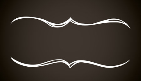 Old cute romantic book ribbon bow swirly tag swoosh element set isolated on dark black board backdrop. Freehand white chalk outline drawn curly logo sketchy in artistic rustic curlicue scrawl styleのイラスト素材