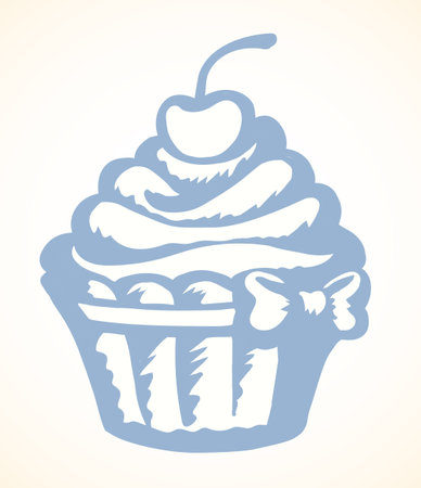 Bridal greet party cacao ice tasty flavor romantic spiral torte mousse basket decor isolated on white backdrop. Line black ink hand drawn love icon sign logo sketch in art retro doodle graphic styleのイラスト素材