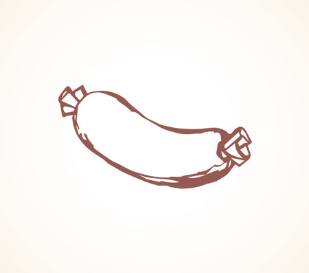 Tasty organic salt butcher pork chorizo salami on white pub backdrop. Freehand outline black ink hand drawn butchery shop menu sign logo in retro doodle engraved style pen on wrap paper space for textのイラスト素材