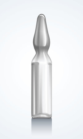 Small blank aid remedy sample flacon template. Surgical drugstore healthcare embty virus inocule lab object logo pictogram draw concept. Closeup clean sterile hypoderme serum fluid product containerのイラスト素材
