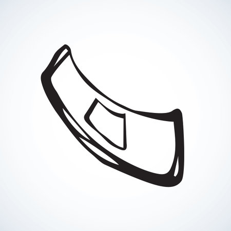 Firstaid elastic plastic emplastrum isolated on white background. Web outline cartoon logo concept. Freehand linear black ink hand drawn flat emblem sketchy in retro doodle graphic style pen on paperのイラスト素材