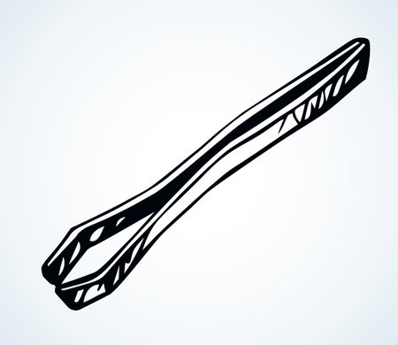 Small iron brow grip pick clipping grab bar set light text space. Outline black ink pen drawn science accuracy face prepare concept logo pictogram design. Close up view vintage clip art cartoon styleのイラスト素材