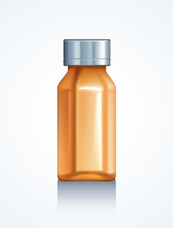 Small blank lid sealed aid remedy sample flacon. Surgical drugstore healthcare embty virus inocule lab object logo pictogram draw concept. Closeup clean sterile hypoderme serum fluid product containerのイラスト素材