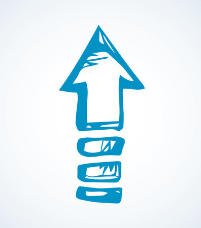 Cute up signpost on white backdrop. Freehand outline blue ink handdrawn way logotype emblem insignia design sketchy in clip art modern contour scribble graph style brush on paper label space for textのイラスト素材