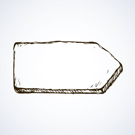 Aged rough wood signpost plate isolated on light gray backdrop. Freehand outline black ink hand drawn picture design in art retro contour scribble style pen on paper. View closeup with space for textのイラスト素材