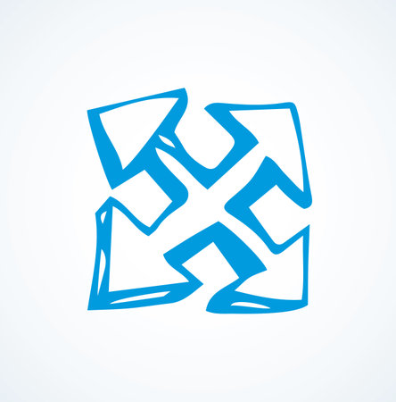 Cute ui signpost on white backdrop. Freehand outline blue ink handdrawn way logotype emblem insignia design sketchy in clip art modern contour scribble graph style brush on paper label space for textのイラスト素材