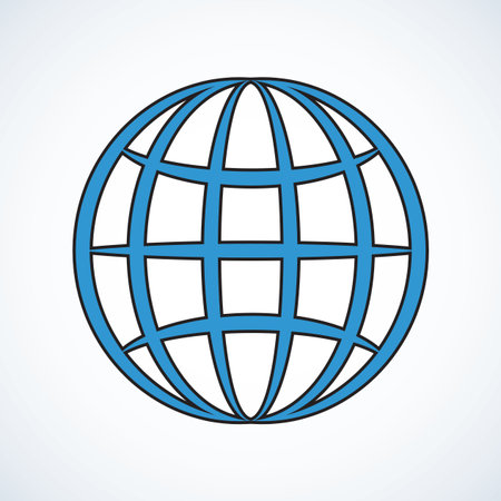 Cyan glob orb on light backdrop. Emblem concept in contour graphic style with space for textのイラスト素材