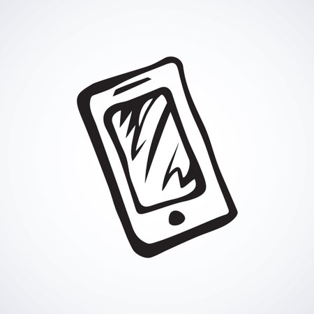 Blank lcd pc talk touchphone on white backdrop. Data wifi sms app concept. Freehand line black ink hand drawn picture emblem sketchy in art modern doodle cartoon style pen on paper with space for textのイラスト素材