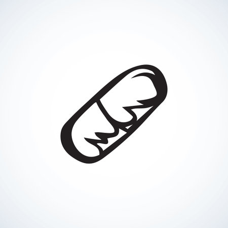 Oval shape cachet kit for ailment treat isolated on white background. Outline medic logo concept. Freehand black ink linear hand drawn emblem sketch in art retro doodle graphic style pen on paperのイラスト素材