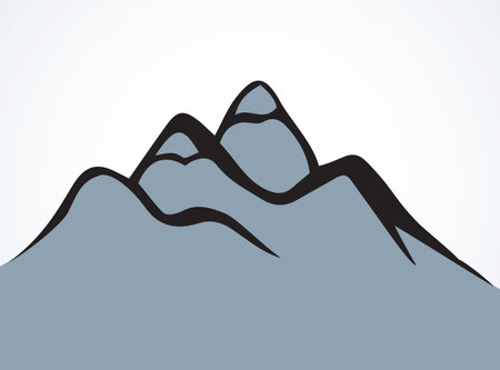 Big height boulder ice hilltop mound scene on light sky view. Freehand outline black ink hand drawn geology relief logotype emblem element sketchy in art doodle retro style pen on paper space for textのイラスト素材