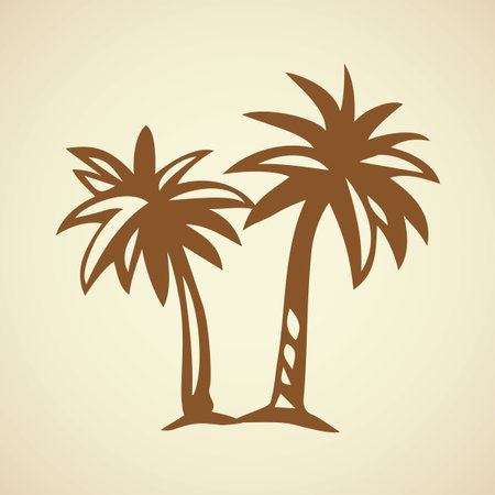 Summertime african rainforest scenic view on white sky backdrop. Freehand outline black ink hand drawn eco floral palmtree logotype emblem in retro art scribble print style pen on paper space for textのイラスト素材