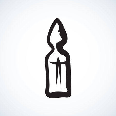 Full antidote ampulla cartridge symbol isolated on white background. Web simple medic ui logo concept. Freehand black ink linear hand drawn emblem sketchy in retro scribble graphic style pen on paperのイラスト素材