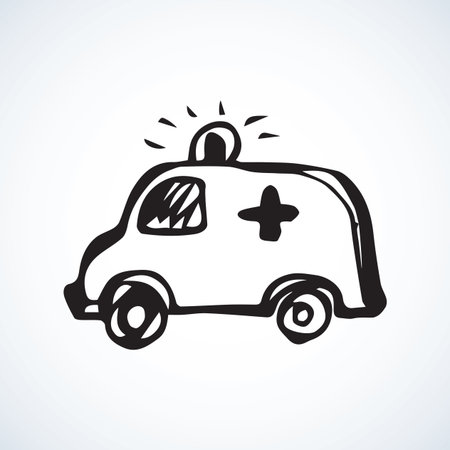 Speed 911 alert traffic delivery isolated on white backdrop. Web outline logo concept. Freehand linear black ink hand drawn picture emblem sketchy in art retro scribble contour graphic styleのイラスト素材