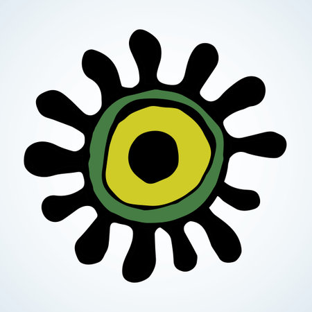 2019 china h1n1 dna sars fungu syndrome outbreak. Line green hand drawn flat alien system logo pictogram emblem concept design in modern art cartoon graphic style. Closeup detail view white text spaceのイラスト素材