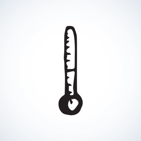 First treat device isolated on white panel background. Web outline logo concept. Freehand black ink linear hand drawn flat emblem sketchy in art retro cartoon doodle graphic style pen on paperのイラスト素材