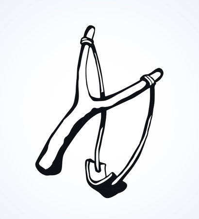 Simple old grunge shooter device on light backdrop. Freehand outline black ink drawn adult tribal war object logo emblem pictogram sketchy in archaic art doodle comic style pen on paper space for textのイラスト素材