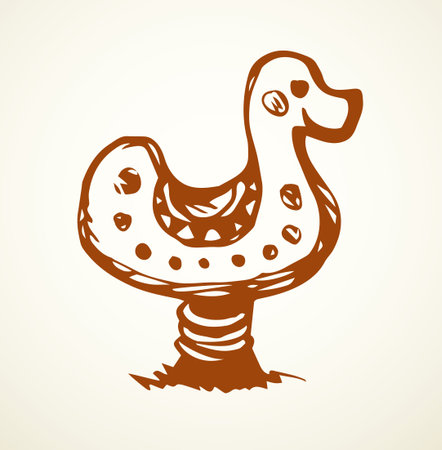 Fun springy funfair isolated on white backdrop. Freehand line black ink hand drawn logo emblem sketchy in art retro doodle cartoon graphic style pen on paper. Close up with space for text on groundのイラスト素材