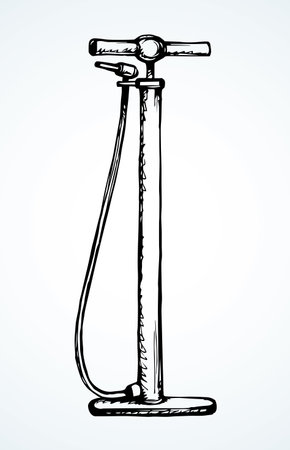 Simple spring device on light backdrop. Motor object logotype emblem. Freehand outline black ink drawn pictogram sketchy in retro art doodle silhouette style pen on paper space for text. Closeup viewのイラスト素材