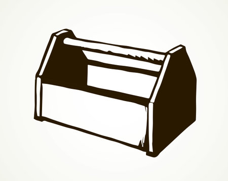 New build hardware set holder object on white backdrop. Freehand outline black ink hand drawn help logo emblem. Pictogram feed trough in art retro doodle style on paper space for text. View closeupのイラスト素材
