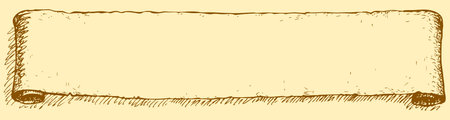Long romantic torn scroll. Vector freehand ink drawn sketch in art antiquity rustic scrawl style pen on paper. View close-up with space for textのイラスト素材