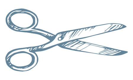 Old big open gray snip clippers cutter set isolated on white background. Freehand outline ink hand drawn picture logo sketchy in art scribble retro style pen on paper. Closeup view with space for textのイラスト素材