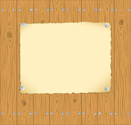 Vector background. The frame of the old paper pinned buttons to wooden planksのイラスト素材