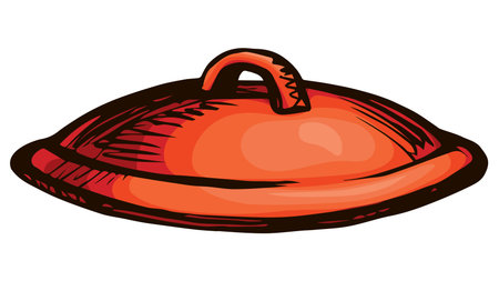New clean ceramic teal pan lid icon isolated on white background. Freehand bright color hand drawn picture logo sketchy in art retro scrawl style. Close up view with space for textのイラスト素材