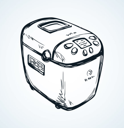 Modern metal mix cookery baker pot device on white space for text. Freehand outline black ink hand drawn healthy make toast bun loaf oven tool cup object logo in art doodle cartoon style. Closeup viewのイラスト素材