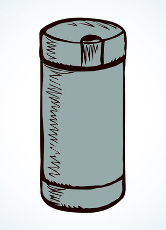Closeup view simple handle plastic electronic pure pot gadget stand on white paper text space backdrop. Outline black ink pen hand drawn device object logo pictogram design in modern art doodle styleのイラスト素材