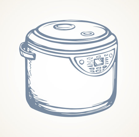 Modern metal mix cookery baker pot device on white space for text. Freehand outline black ink hand drawn healthy make toast bun loaf oven tool cup object logo in art doodle cartoon style. Closeup viewのイラスト素材
